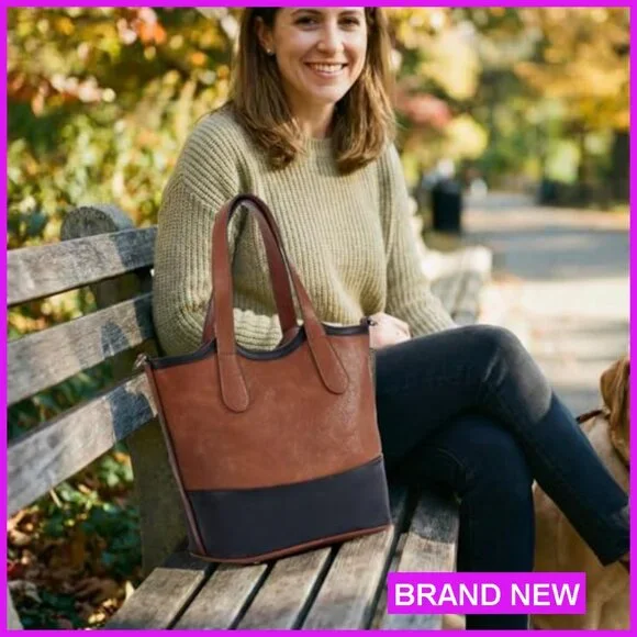 Vegan Leather Bucket Purse Top Handle Crossbody Satchel with Bottle Pockets